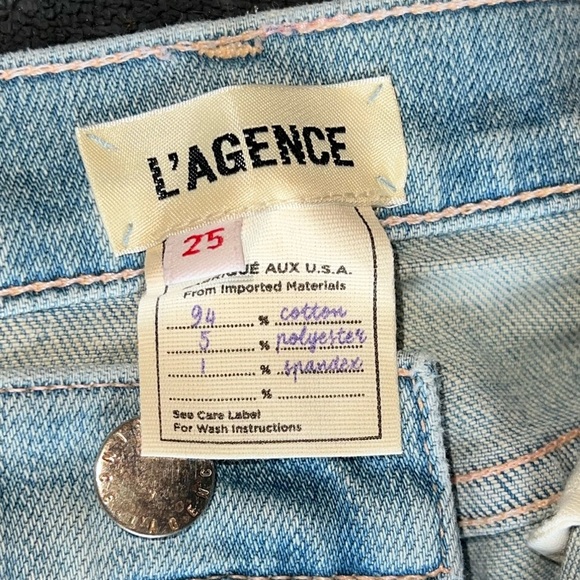 New L’AGENCE Jeans Frayed Raw Hem Light Wash Straight Leg Ankle Size 25 - Picture 5 of 5